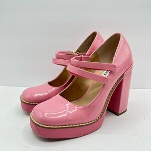 Steve Madden Women’s Sz7.5 Twice Pink PatentLeather Platform BlockHeel MaryJane